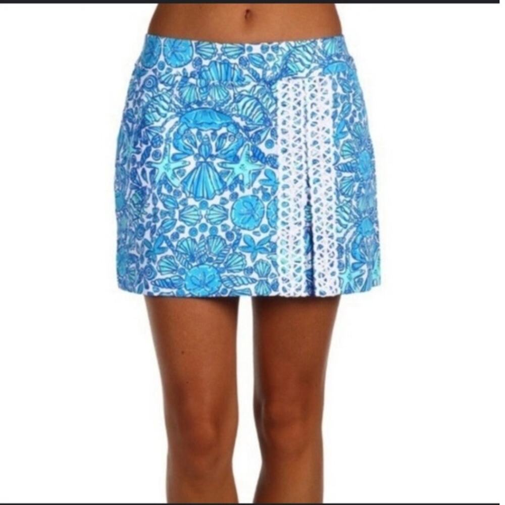 Lilly Pulitzer Jarvey Skort S Tennis Skirt Pickleball Blue Starfish XS Lace Slit